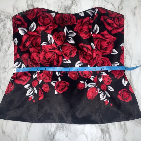 White House Black Market Black Red White Roses Top Bustier Corset Elegant Size 2 - Picture 5 of 8